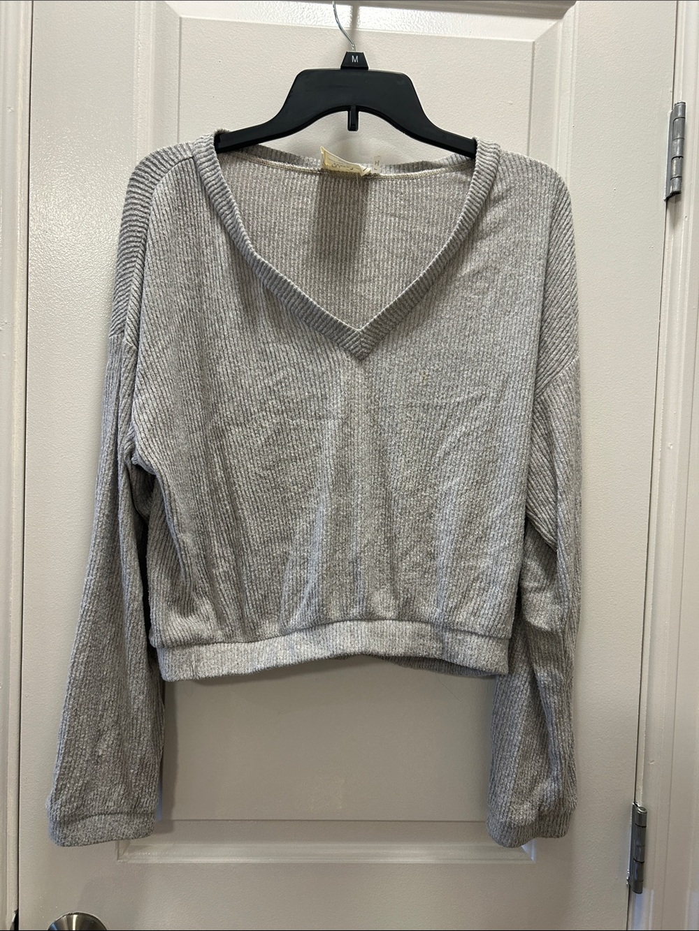 Style Rack Light Gray Ribbed V-Neck Pullover